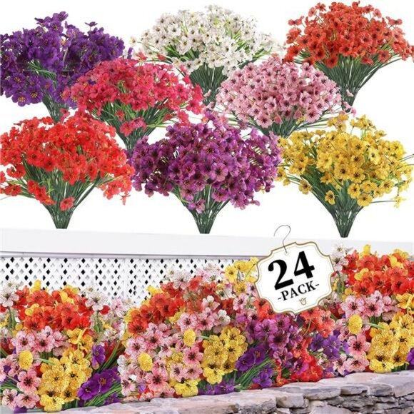 Artificial Flowers Outdoor Indoor UV Resistant Bulk Bundle Garden Porch Decor - Picture 1 of 8